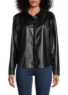 Laundry by Shelli Segal Faux Leather Puff-Sleeve Shirt