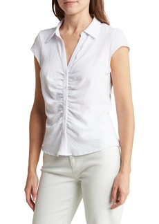 Laundry by Shelli Segal Cap Sleeve Ruched Button-Up Top in White at Nordstrom Rack