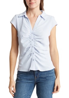 Laundry by Shelli Segal Cap Sleeve Ruched Button-Up Top in Lt Blue at Nordstrom Rack