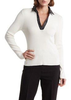 Laundry by Shelli Segal Faux Leather Collar Sweater in Marshmallow at Nordstrom Rack