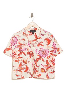 Laundry by Shelli Segal Floral Print Crop Button-Up Shirt in Coral Floral at Nordstrom Rack
