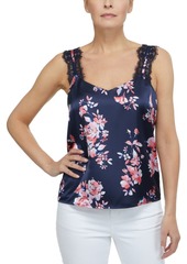 Laundry by Shelli Segal Floral-Print Lace-Trim Sleeveless Top