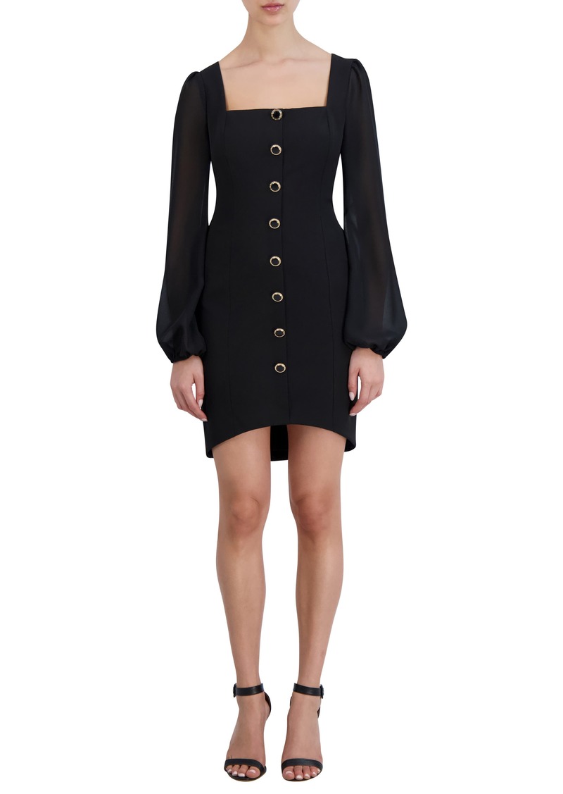 Laundry by Shelli Segal Front Button Laguna Minidress in Black at Nordstrom Rack