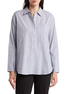 Laundry by Shelli Segal Long Sleeve Cotton Poplin Button-Up Shirt in Navy/White Stripe at Nordstrom Rack
