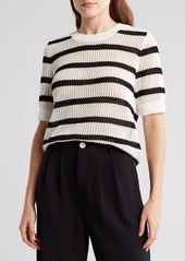 Laundry by Shelli Segal Open Weave Stripe Short Sleeve Sweater in Camel/Marshmallow at Nordstrom Rack