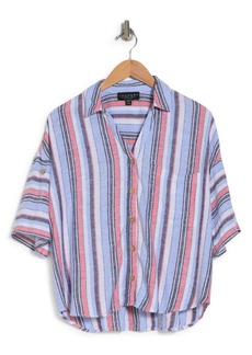 Laundry by Shelli Segal Rolled Sleeve Button Front Shirt in Blue Multi Stripe at Nordstrom Rack