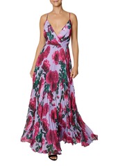 Laundry by Shelli Segal Rose Print Pleated Maxi Dress