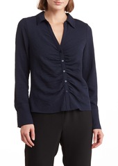 Laundry by Shelli Segal Ruched Long Sleeve Button Front Top in Light Blue at Nordstrom Rack