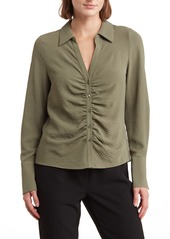 Laundry by Shelli Segal Ruched Long Sleeve Button Front Top in Black at Nordstrom Rack