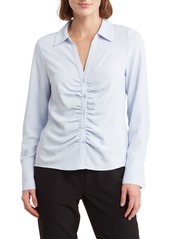 Laundry by Shelli Segal Ruched Long Sleeve Button Front Top in Black at Nordstrom Rack