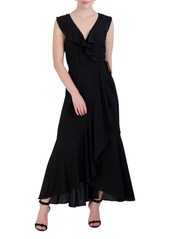Laundry by Shelli Segal Ruffle Wrap Maxi Dress in Black at Nordstrom Rack