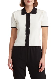 Laundry by Shelli Segal Scallop Detail Sweater in Marshmallow/Black at Nordstrom Rack