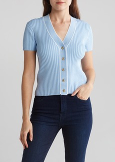 Laundry by Shelli Segal Short Sleeve Button Front Cardigan in Sky Blue at Nordstrom Rack