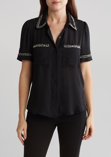 Laundry by Shelli Segal Tweed Trim Button-Up Shirt in Black at Nordstrom Rack