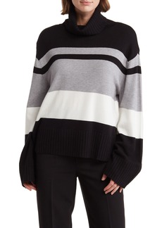 Laundry by Shelli Segal Wide Sleeve Turtleneck Sweater in Black Wide Stripe at Nordstrom Rack