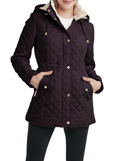 Laundry By Shelli Segal Women's 3/4 Quilted Faux Shearling Jacket with Hood