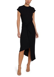 LAUNDRY BY SHELLI SEGAL Women's Cap Sleeve Asymmetrical Midi Dress with Knot Front