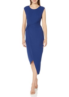 LAUNDRY BY SHELLI SEGAL womens Cap Sleeve Asymmetrical Midi With Knot Front Dress   US