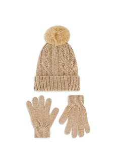 Laundry by Shelli Segal Women's Chenille Cable Beanie with Faux Pom and Glove Set - Taupe