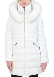 Laundry By Shelli Segal Women's Faux-Fur-Trim Hooded Puffer Coat - Real White