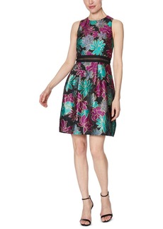 Laundry By Shelli Segal Women's Jacquard Fit and Flare Dress with Lace Trim