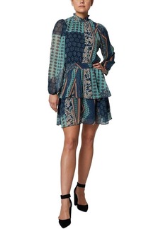 Laundry By Shelli Segal Women's Long Sleeve High Neck Mini Dress with Tiered Skirt