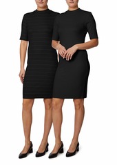 LAUNDRY BY SHELLI SEGAL Women's Mock Neck Half Sleeve 2 Pack Dress Black/Heather Grey