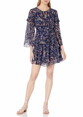 LAUNDRY BY SHELLI SEGAL Women's Printed Crepe Dress with Petal Sleeve and Ruffle Details