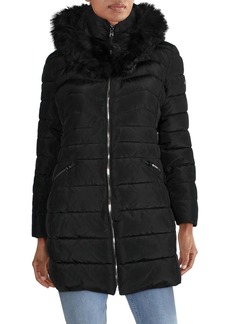 Laundry by Shelli Segal Women's Puffer Jacket with Detachable Faux Fur Hood and Large Collar