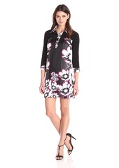 laundry BY SHELLI SEGAL Women's Stripe Floral Placement Panel' Silky Twill Shirt Dress