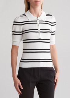 Laundry by Shelli Segal Zip Placket Polo in White/Black Stripe at Nordstrom Rack