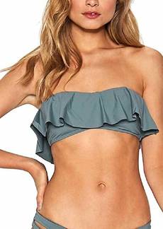 Laundry by Shelli Segal Lynn Sensual Solids Swimsuit Bandeau Ruffle Top In Slated Glass Gray