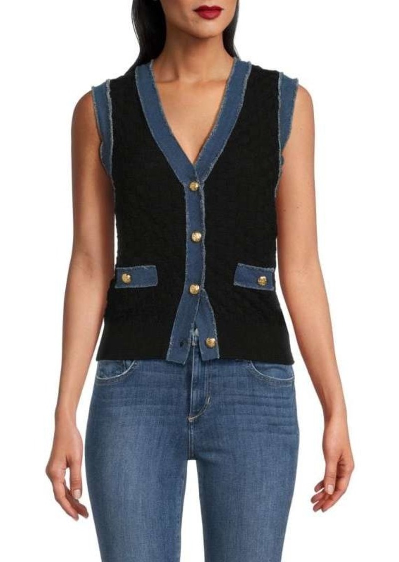 Laundry by Shelli Segal Mixed Media Button Vest