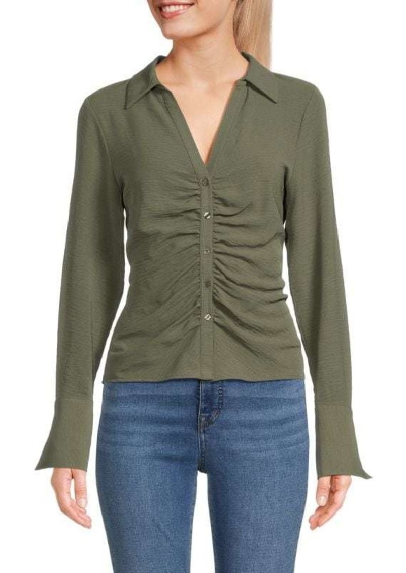 Laundry by Shelli Segal Ruched Collared Satin Shirt