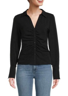 Laundry by Shelli Segal Ruched Collared Satin Shirt