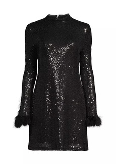 Laundry by Shelli Segal Sequined Feather-Cuff Minidress