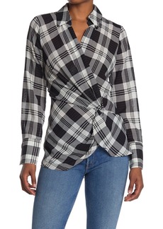 Laundry by Shelli Segal Plaid Crossover Twist Blouse in Marshmallow/black Plaid at Nordstrom Rack