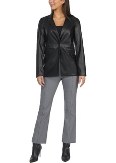 Laundry by Shelli Segal Womens Faux Leather Notch Collar One-Button Blazer
