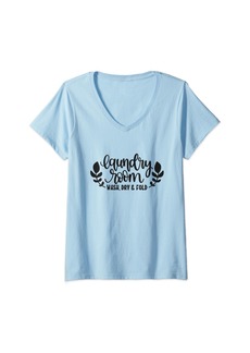Laundry by Shelli Segal Womens Laundry Room Wash Dry And Fold Funny Cute V-Neck T-Shirt