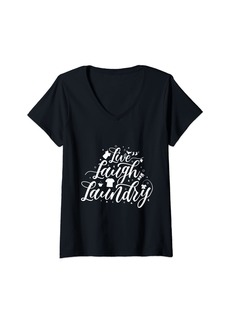 Laundry by Shelli Segal Womens Live Laugh Laundry Funny Sarcastic Quote V-Neck T-Shirt