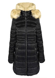 Laundry by Shelli Segal Women's Quilted Faux Fur Hood Puffer Jacket Coat In Black