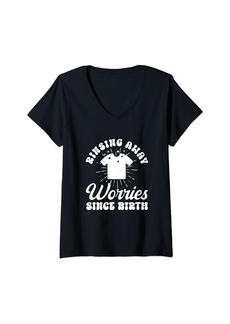 Laundry by Shelli Segal Womens Rinsing Away Worries Since Birth Housekeeping Laundry Aide V-Neck T-Shirt