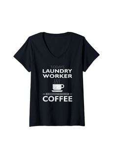 Laundry by Shelli Segal Womens Today's Laundry Worker is Brought to You By Coffee V-Neck T-Shirt