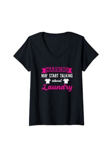 Laundry by Shelli Segal Womens Warning May Start Talking About Laundry Housekeeping V-Neck T-Shirt