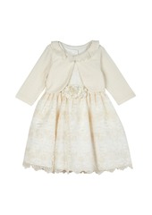 Laura Ashley Little Girls Embroidered Organza Dress with Knit Shrug