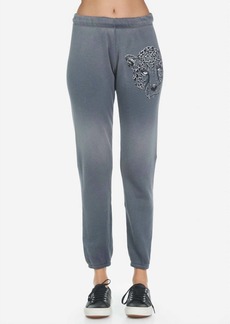 Lauren Moshi Brynn Heart Leopard Sweatpants In Grey