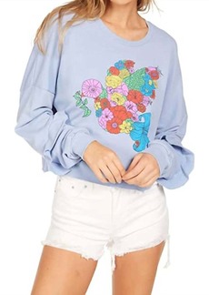 Lauren Moshi Chevelle Crop Pullover Floral Dove In Soft Sky Blue