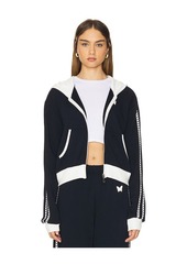 Lauren Moshi Audri Color Block Crop Happyface Zip Up Hoodie