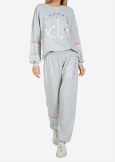 Lauren Moshi Tanzy Color Diamond Peace Sweatpants In Grey