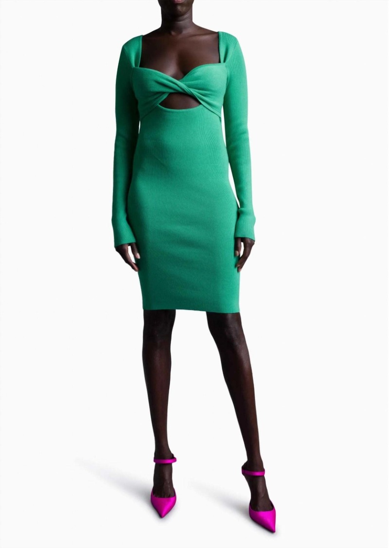 LE SUPERBE Retrograde Twist Front Long Sleeve Knit Dress In Emerald